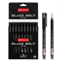 Ручка кулькова 0,7мм 10шт зі збільшеним об'ємом чорнила Black Bolt RADIUS 505851 чорна