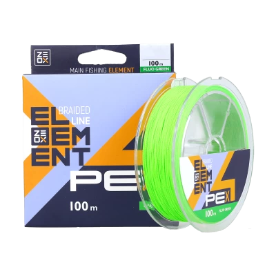 Шнур ZEOX Element PE X4 100м Fluo Green #1.0 (0,168мм)