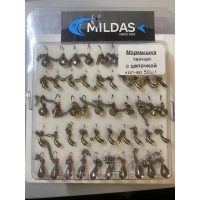 Набор мормышек Midas паяная с цепочкой в блистере (50шт.) Набор мормышек Midas паяная с цепочкой в блистере (50шт.)