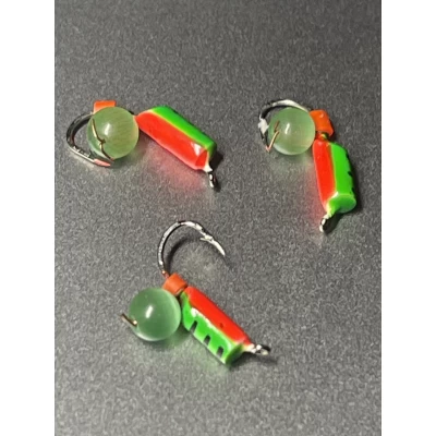 Мормышка Столбик со спилом ⌀2 GreenRed кошачий глаз