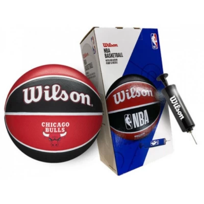 Мяч баскетбольный в подарочной коробке + насос Wilson NBA TEAM TRIBUTE BSKT CHI BULLS S size 7 WZ4021501XP (Оригинал)