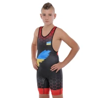 Трико для борьбы детское UKRAINE рост 128-161см JY-6605-2   4XS