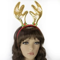 Рога Оленя на обруче рождественский атласные (золотые)