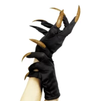 Перчатки Хэллоуин с когтями 27см (черные с золотым)