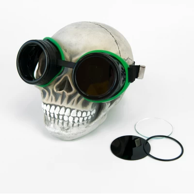 Очки Стимпанк Гогглы Авиаторы (черные с зеленым) XP303