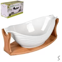 Фруктовница фарфор на бамбуковой подставке "White Classic" 12" (31*17*12см)