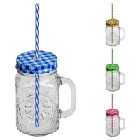 Чашка-банка с закручивающейся крышкой и трубочкой 