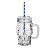 Чашка-банка с закручивающейся крышкой и трубочкой 