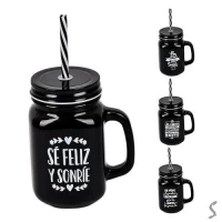 Чашка-банка с закручивающейся крышкой и трубочкой 450мл