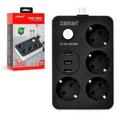 Удлинитель 2500W 2м (4р 3USB с выкл) 4.8*3.4*1.3см Удлинитель 2500W 2м (4р 3USB с выкл) 4.8*3.4*1.3см