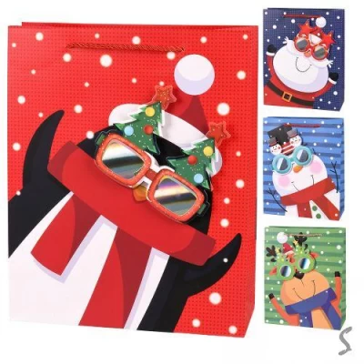 Пакет новогодний бумажный S "Cool glasses 3D" 18*23*8см