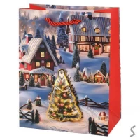 Пакет новогодний бумажный S "Winter evening 3D" 18*23*10см	