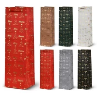 Пакет новогодний бумажный под бутылку "Christmas tree" 11*11*38см	