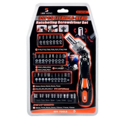 Отвертка с храповым механизмом и насадками 35пр/наб Отвертка с храповым механизмом и насадками 35пр/наб