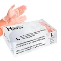 Перчатки виниловые L Hoffen 5.0г нестерильные нетекстурированные б/п 50пар/уп Перчатки виниловые L Hoffen 5.0г нестерильные нетекстурированные б/п 50пар/уп