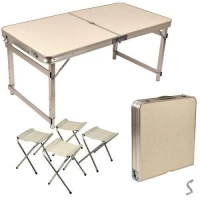 Стол-чемодан упрочненный (мдф, алюм.каркас, 4 стула) 120*60*70см