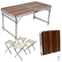 Стол-чемодан упрочненный (мдф, алюм.каркас, 4 стула) 120*60*70см
