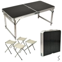 Стол-чемодан упрочненный (мдф, алюм.каркас, 4 стула) 120*60*70см