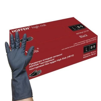 Перчатки латексные L Hoffen 14.5г нестерильные текстурированные повышенного риска б/п 25пар/уп