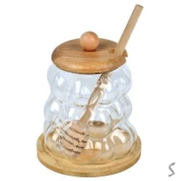 Банка для меда с ложкой на бамбуковой подставке 360мл