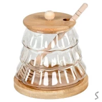 Банка для меда с ложкой на бамбуковой подставке 400мл