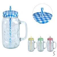 Чашка-банка с закручивающейся крышкой и трубочкой 