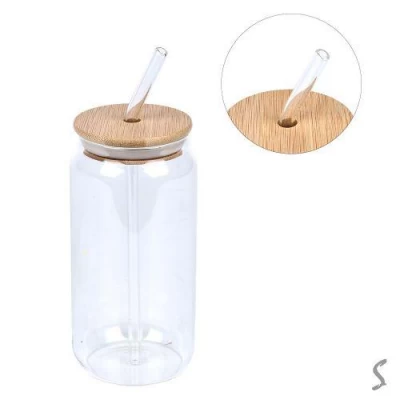 Стакан с бамбуковой крышкой и трубочкой "Fusion" 15*17см