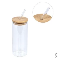 Стакан с бамбуковой крышкой и трубочкой 400мл