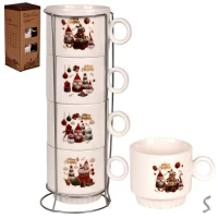 Чашки на подставке новогодние "Christmas" 5пр/наб 250мл	