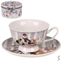 Чашка с блюдцем новогодняяя 