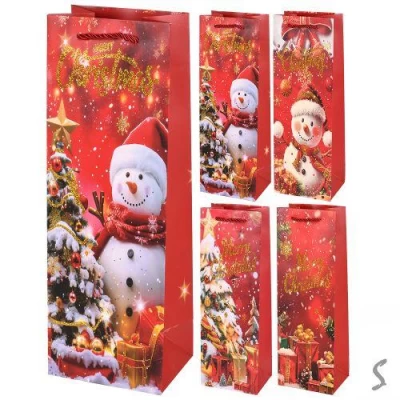 Пакет новогодний бумажный под бутылку 