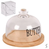 Масленка бамбук со стеклянной крышкой 12*15см