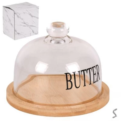 Масленка бамбук со стеклянной крышкой 12*15см