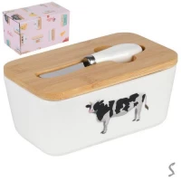 Масленка с ножом и бамбуковой крышкой 17*10*8см