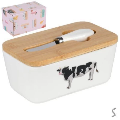 Масленка с ножом и бамбуковой крышкой 17*10*8см Масленка с ножом и бамбуковой крышкой 17*10*8см