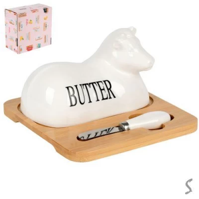 Масленка с ножом и бамбуковой крышкой 18*18*12см Масленка с ножом и бамбуковой крышкой 18*18*12см