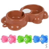 Миска для животных двойная с отверстием для авт.поилки 26*16*4см