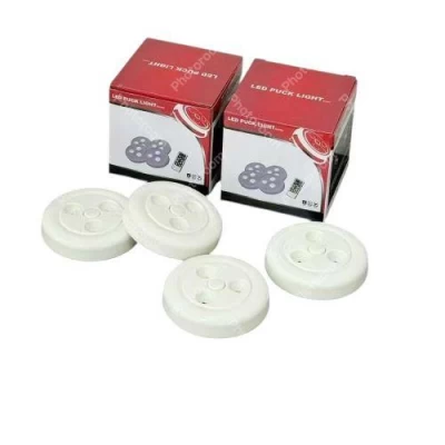 Светильник светодиодный на пульте Puck Light 4шт/наб 7.7*1.7см (без батареек 3*AАА)
