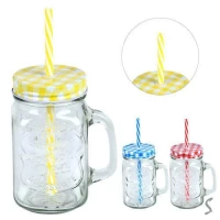 Чашка-банка с закручивающейся крышкой и трубочкой 