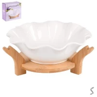 Блюдо фарфор на бамбуковой подставке 