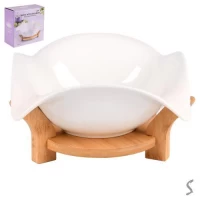 Блюдо фарфор на бамбуковой подставке 