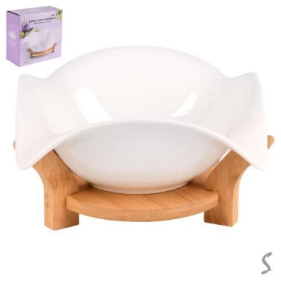 Блюдо фарфор на бамбуковой подставке "Лилия" 7" (18см)