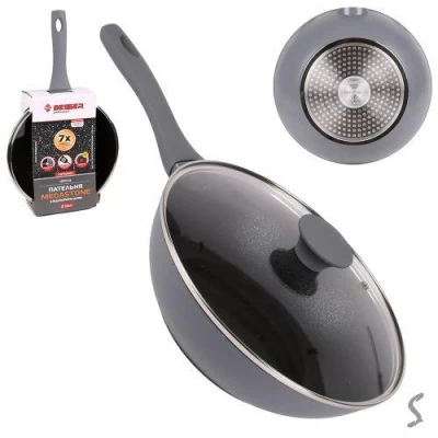 Сковорода ВОК литая мрамор "Megastone" инд. дно с крышкой 3.6л