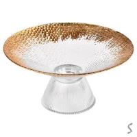 Блюдо стекло с позолотой на ножке 21см