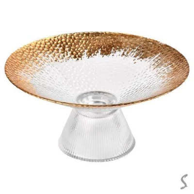 Блюдо стекло с позолотой на ножке 21см