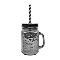 Чашка-банка с закручивающейся крышкой и трубочкой 