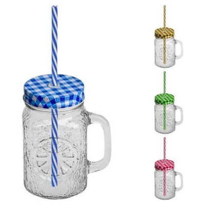 Чашка-банка с закручивающейся крышкой и трубочкой "Fruit" 450мл