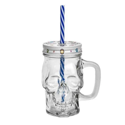 Чашка-банка с закручивающейся крышкой и трубочкой "Череп" 400мл