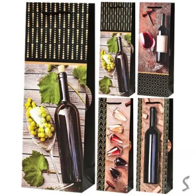 Пакет подарочный бумажный под бутылку "Wine time" 36*13*8см