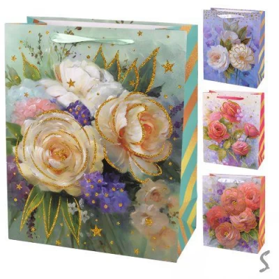 Пакет подарочный бумажный M "Flowers" 26*32*12см